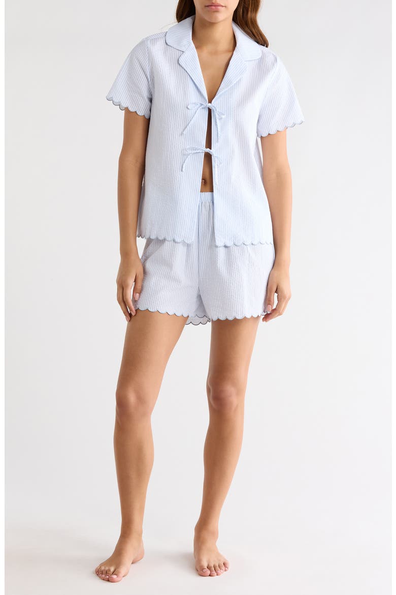 Stripe Scallop Edge Cotton Short Pajamas, Main, color, BLUE/ WHITE STRIPE