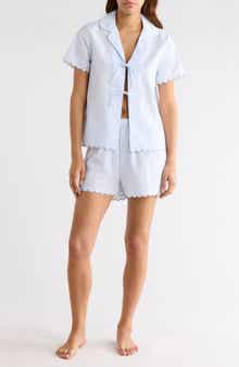 Stripe Scallop Edge Cotton Short Pajamas