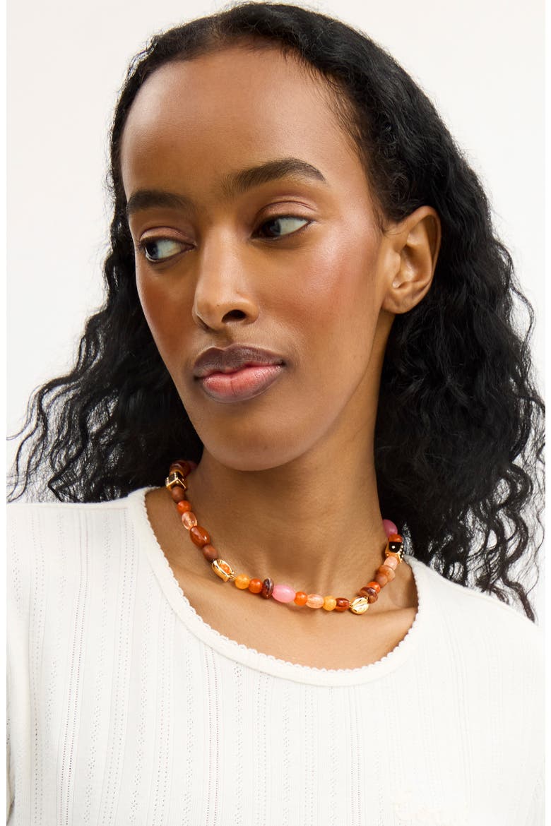 Mixed Bead Choker, Alternate, color, ORANGE MULTI