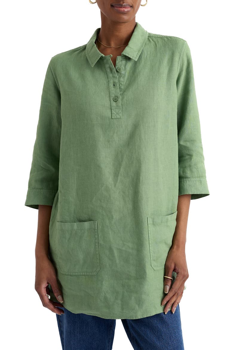 Artist's Journey Collared Linen Tunic, Main, color, FOLIAGE
