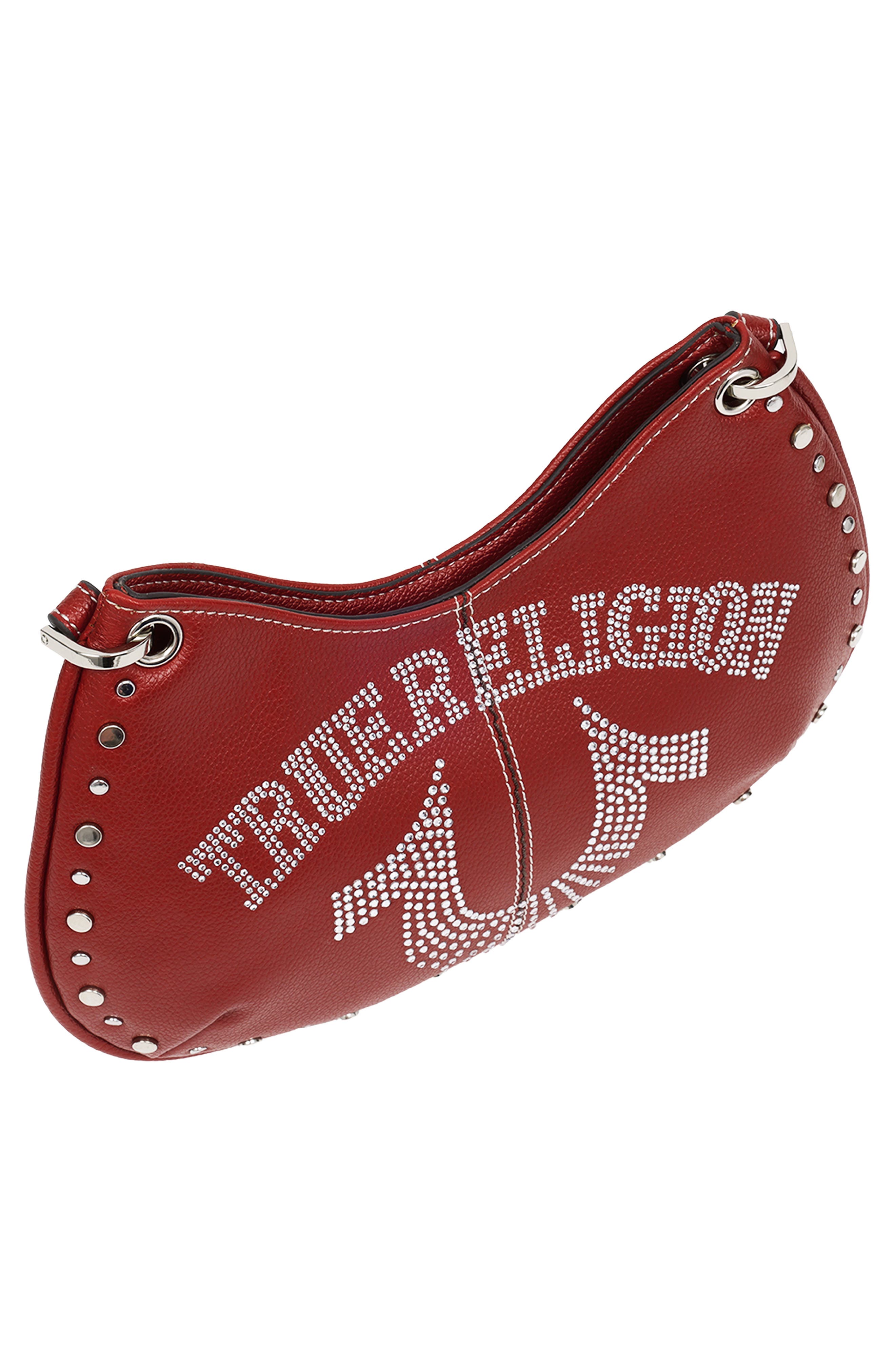 Studded Horseshoe Shoulder Bag, Alternate, color, RED