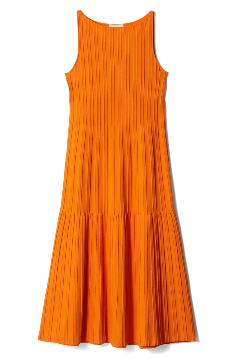 & Other Stories Rib A-Line Midi Dress, Main, color, Orange Bright