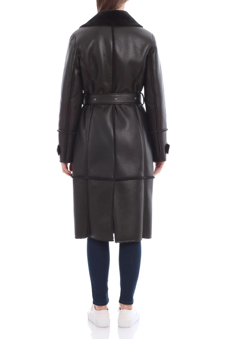 Faux Shearling Trench Coat, Alternate, color, BLACK