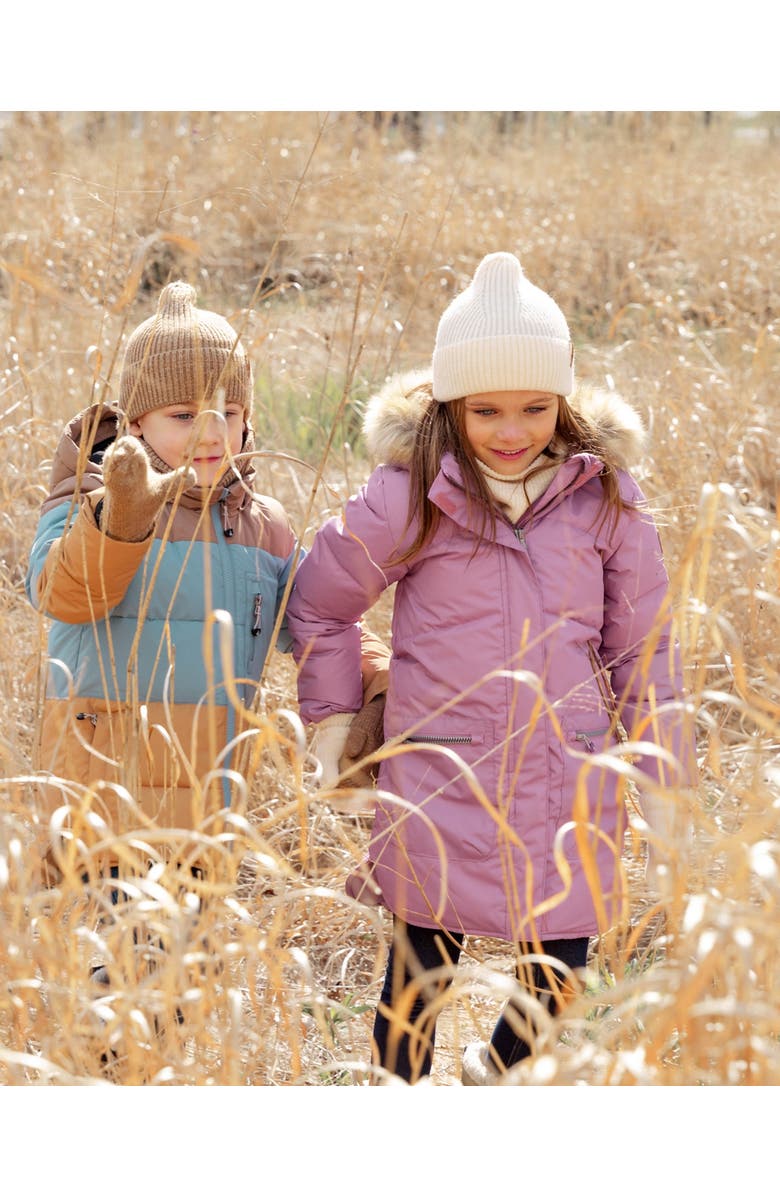 Deux par Deux Girl's Puffy Long Coat Dusty Pink With Small Flowers, Alternate, color, 