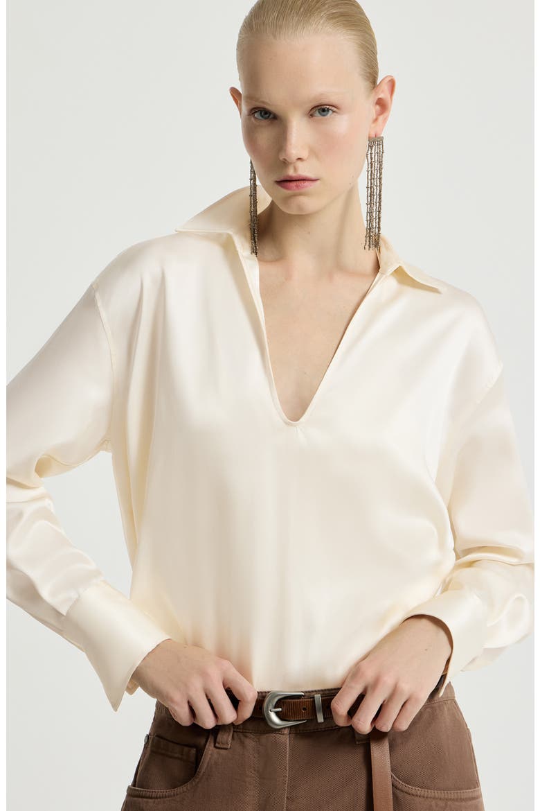 Silk satin blouse, Alternate, color, Panama