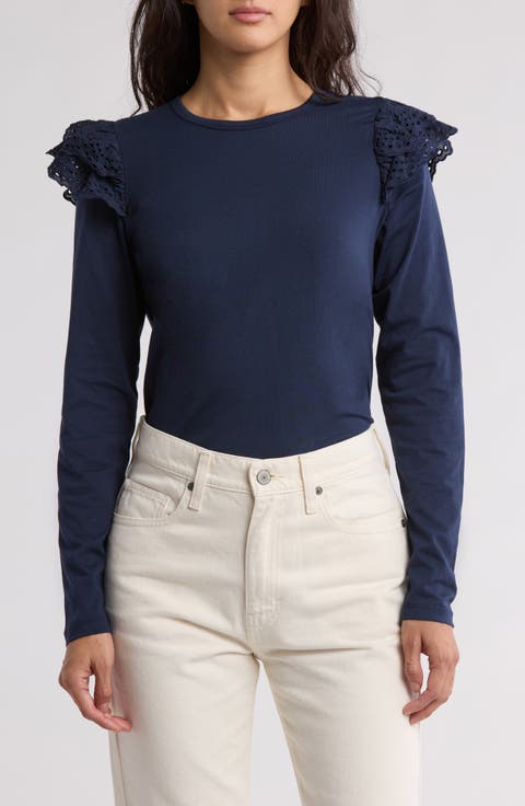 Eyelet Ruffle Long Sleeve Top