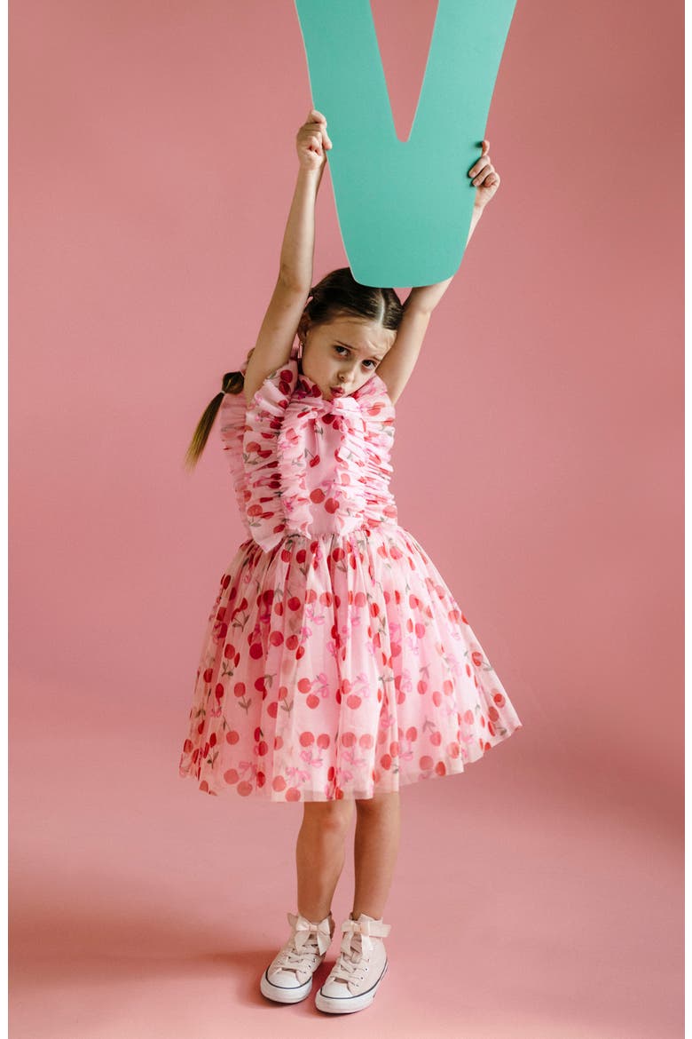 cherry pink color dress Sweet Society Cherries Pink Puff Sleeve Dress