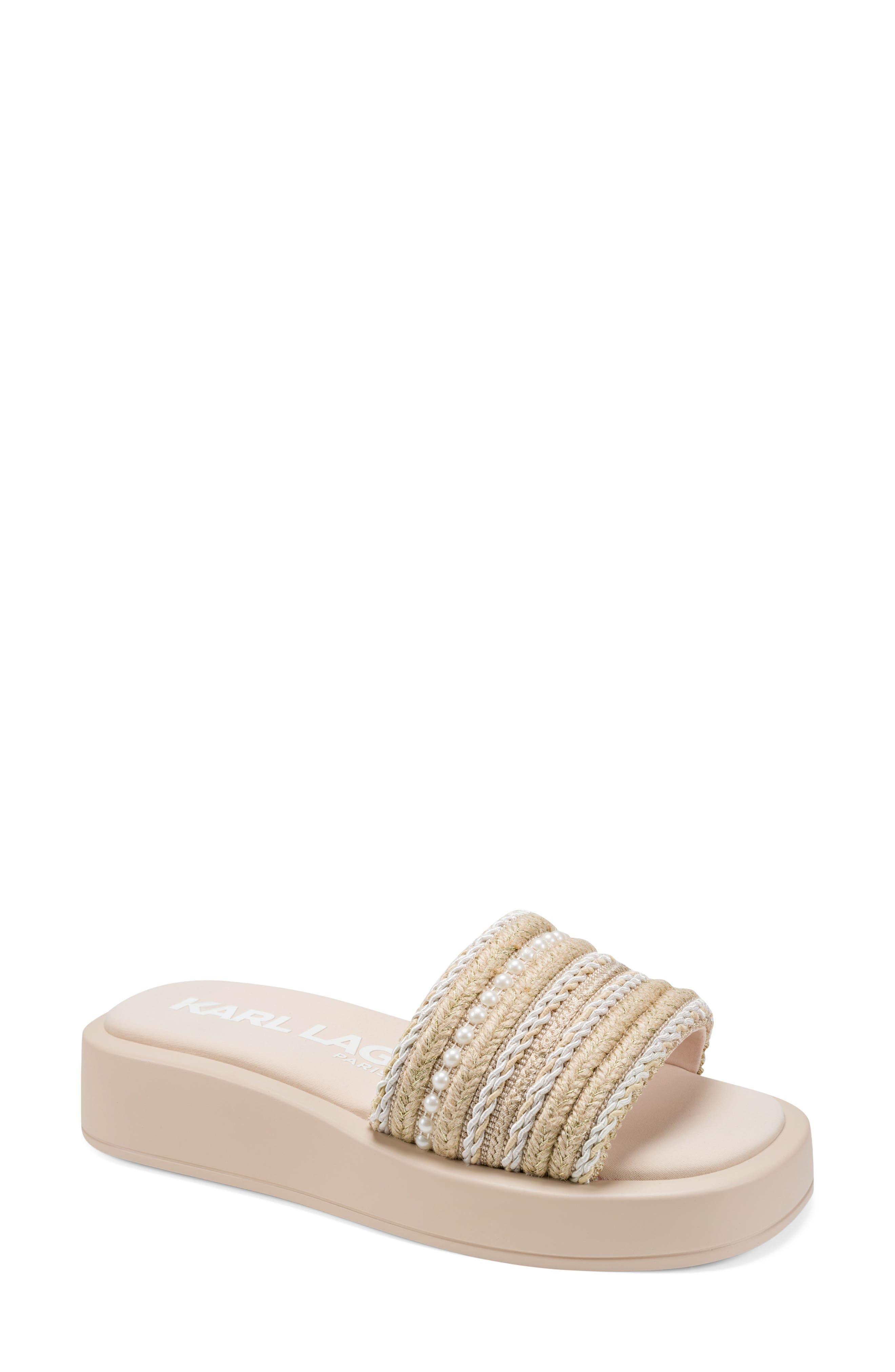 KARL LAGERFELD PARIS Ortley Platform Wedge Slide Sandal, Main, color, Natural