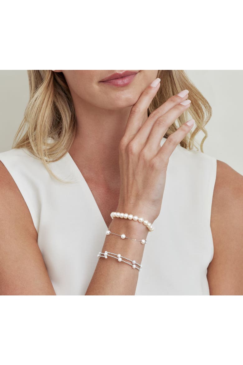 14K Gold White Freshwater Pearl Beaded Bangle Mae Bracelet, Alternate, color, White Gold Base