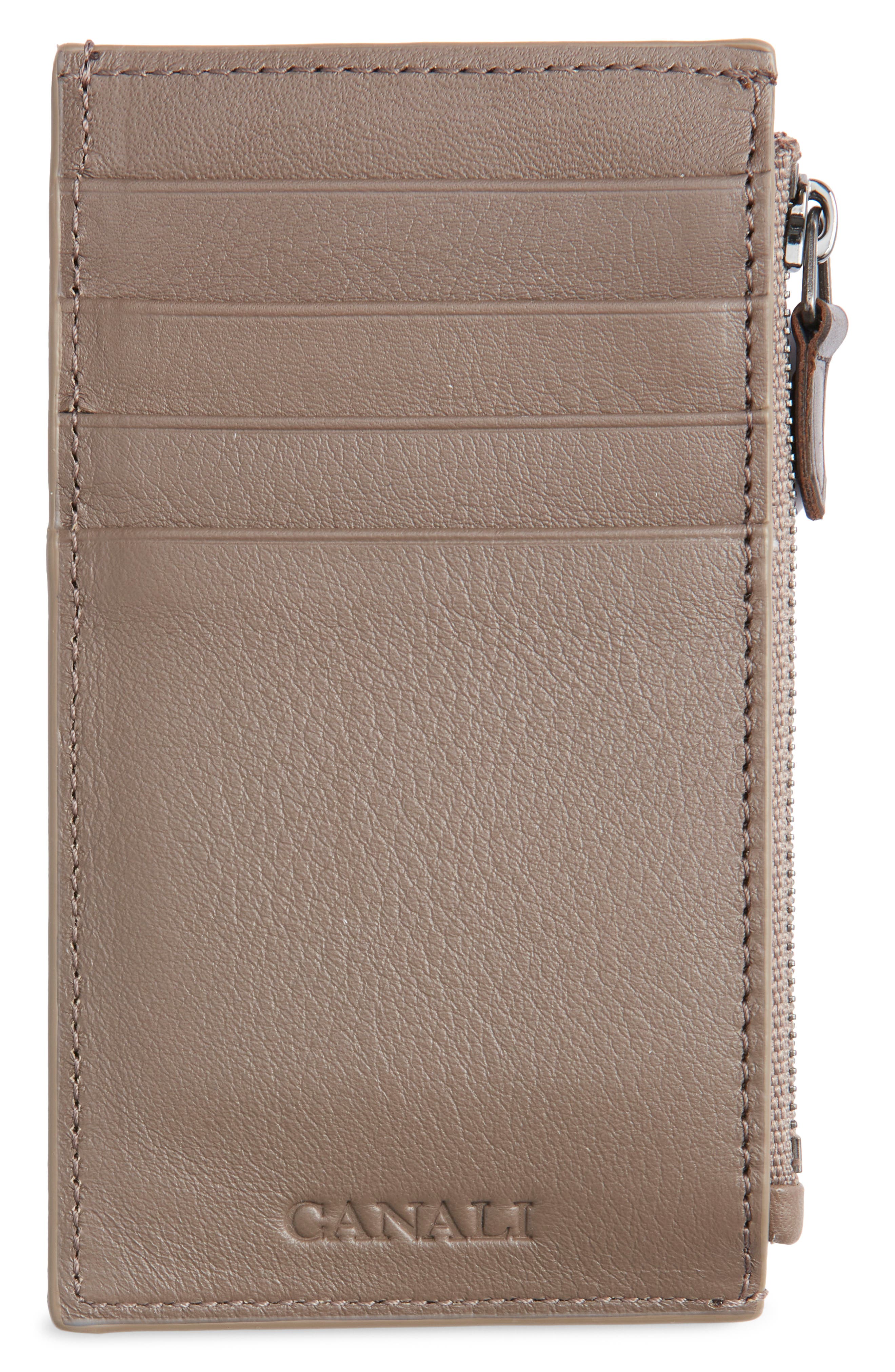 Canali Tumbled Calfskin Card Holder with Zip