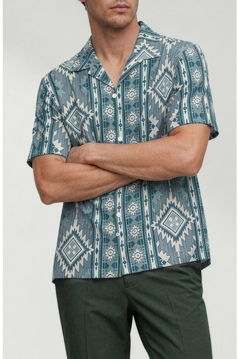 Percy Geo Print Camp Shirt, Alternate, color, BLUE
