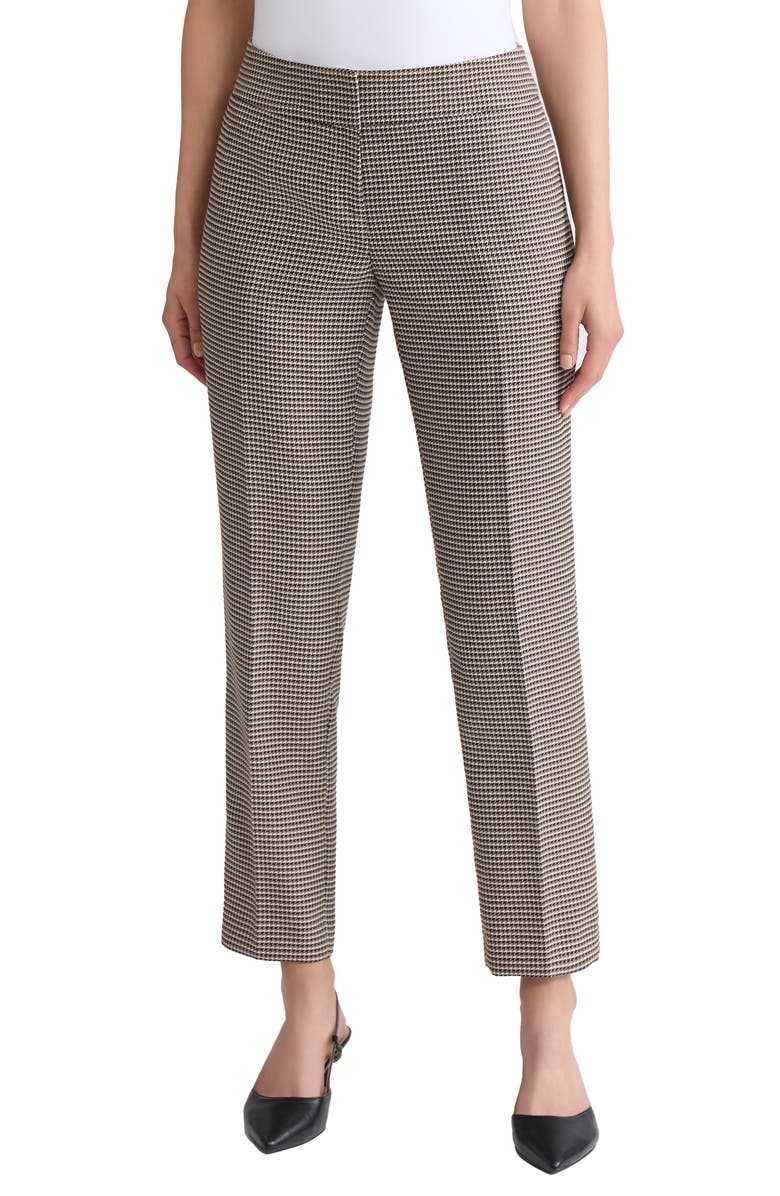 KASPER Houndstooth Flat Front Slim Pants, Main, color, Black Multi