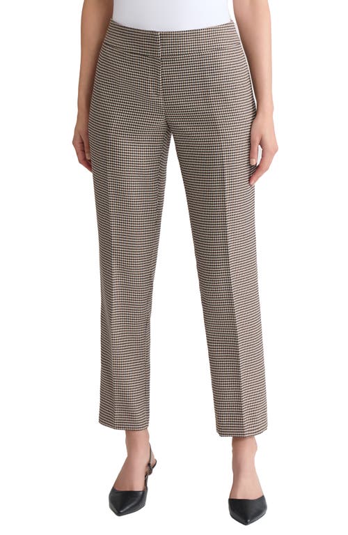 Kasper Houndstooth Flat Front Slim Pants In Neutral