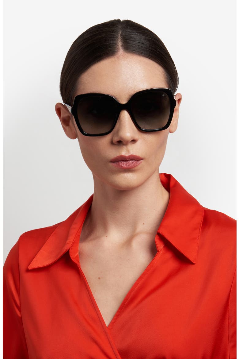 56mm Gradient Square Sunglasses, Alternate, color, BLACK