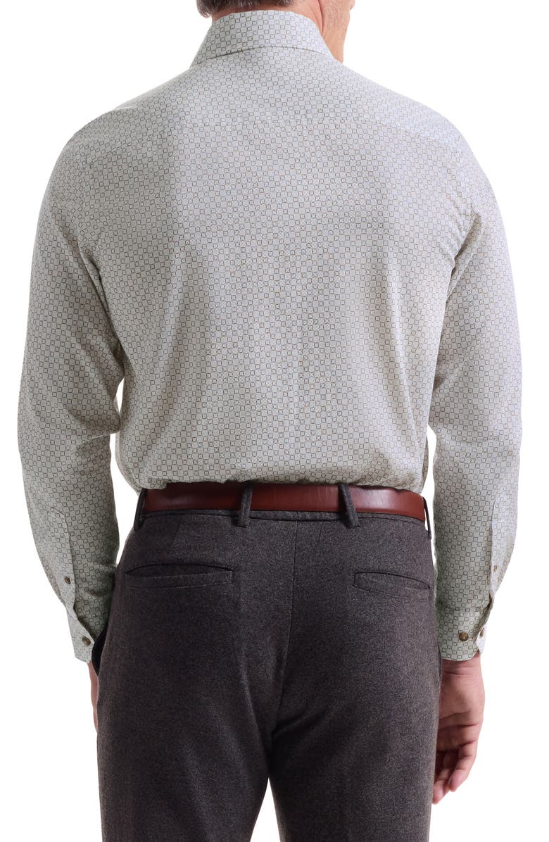 Bugatchi Alvin Shaped Fit Geo Print Button-Up Shirt, Alternate, color, Chalk