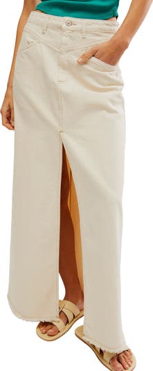 Come as You Are Frayed Hem Denim Maxi Skirt