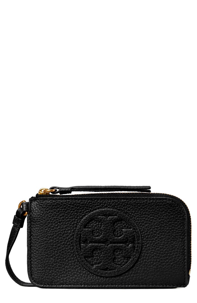 Tory Burch Miller Top Zip Leather Card Case, Main, color,