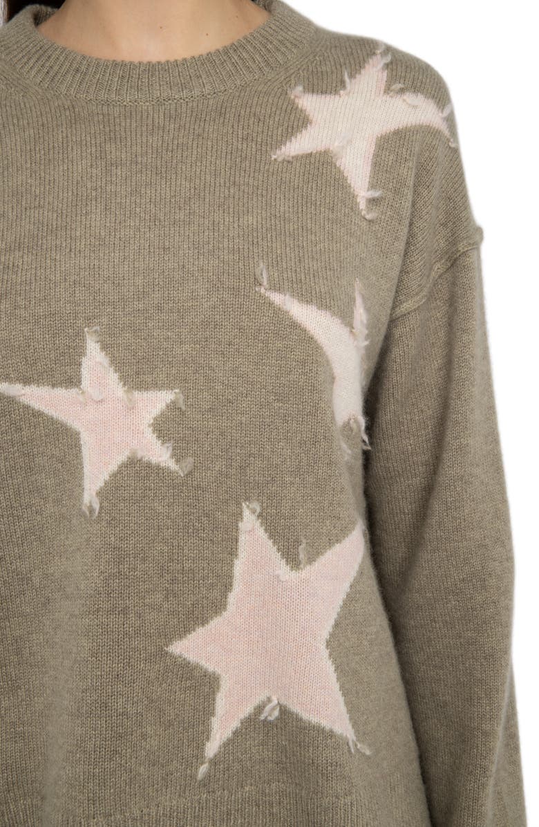 Zadig & Voltaire Markuz Intarsia Star Cashmere Crewneck Sweater, Alternate, color, Olive