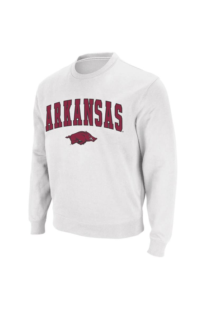 Men's Colosseum White Arkansas Razorbacks Arch & Logo Crew Neck Sweatshirt, Alternate, color, White