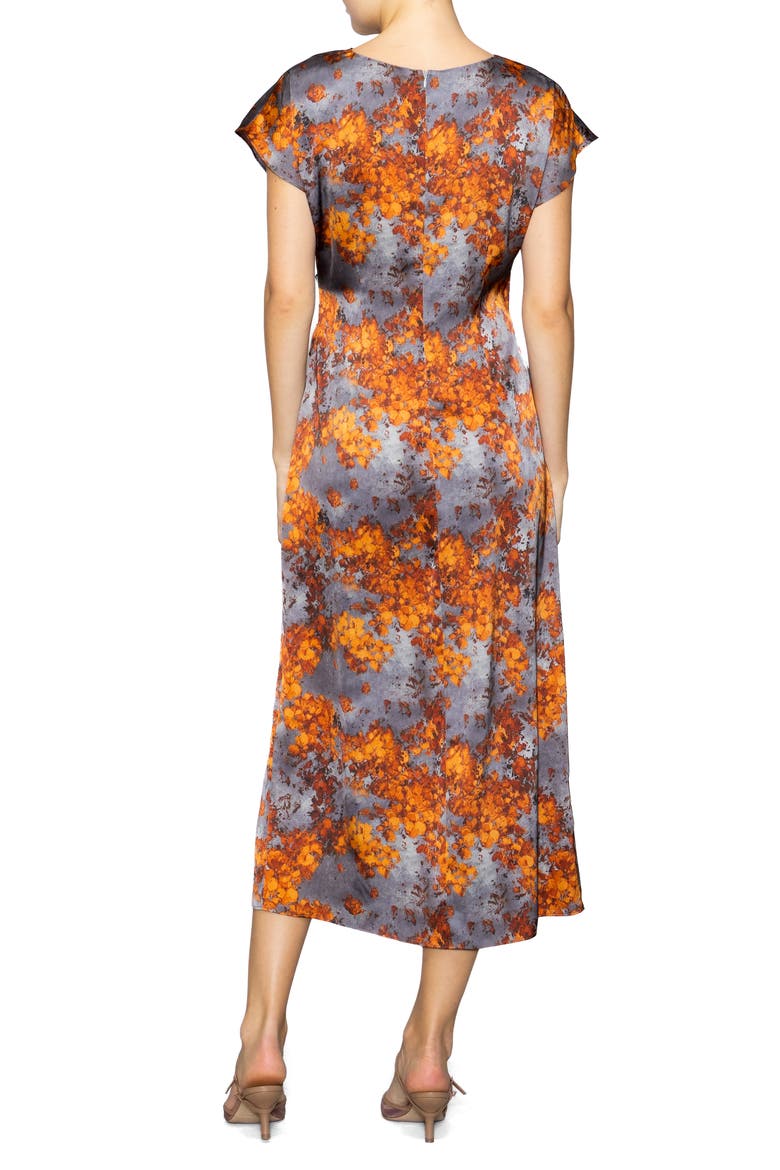 Floral Print Cap Sleeve Dress, Alternate, color, GREY/ RUST ABSTRACT