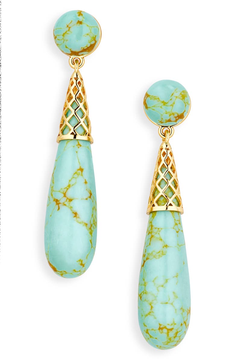 Lele Sadoughi Golden Cage Drop Earrings, Main, color, Turquoise Sky