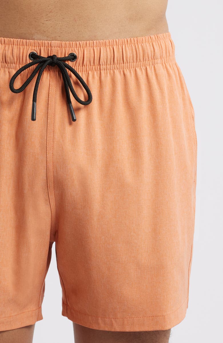 Boardies Sechura Solid Orange Premium Mid Length Swim Trunks, Alternate, color, Orange