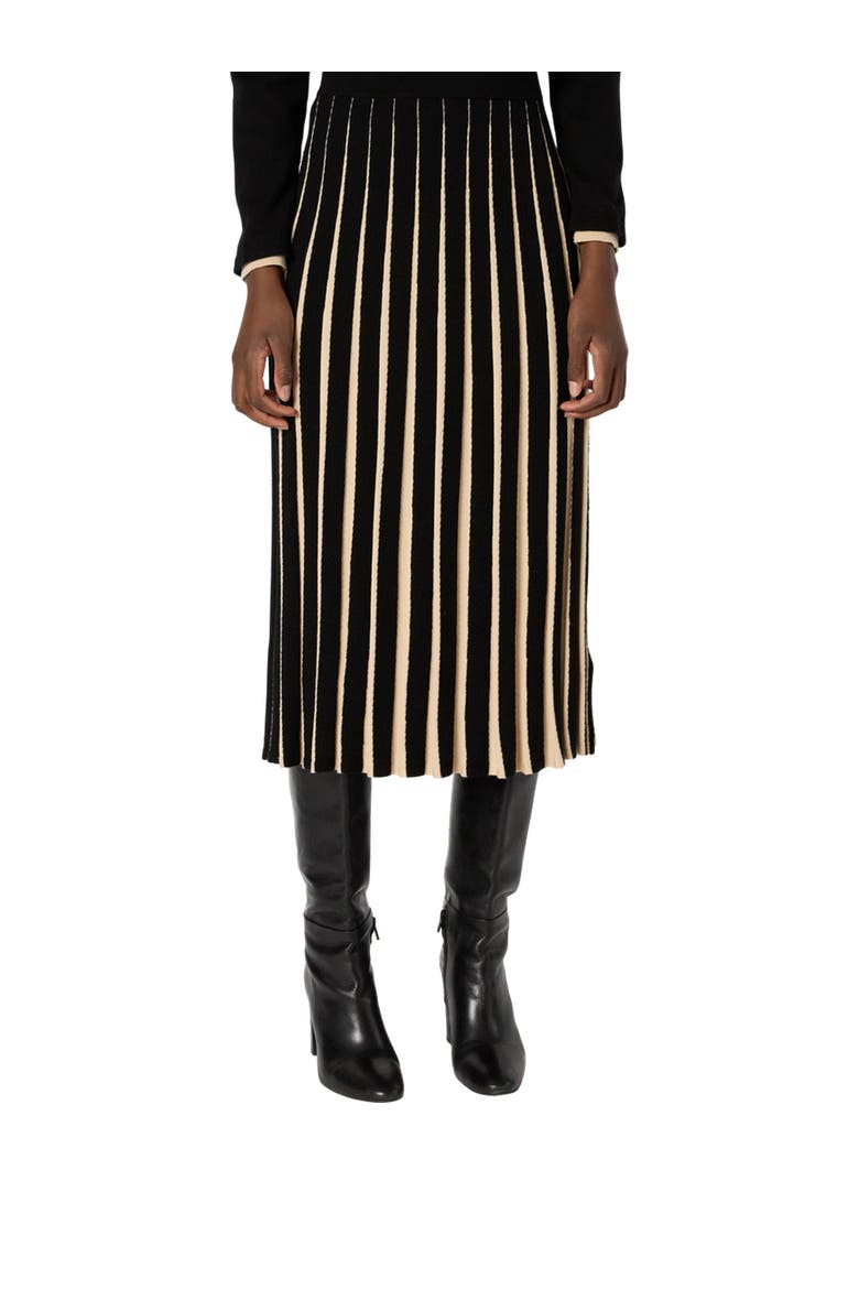 Bibiane Two Tone Pleated Knit Midi Skirt, Main, color, Black