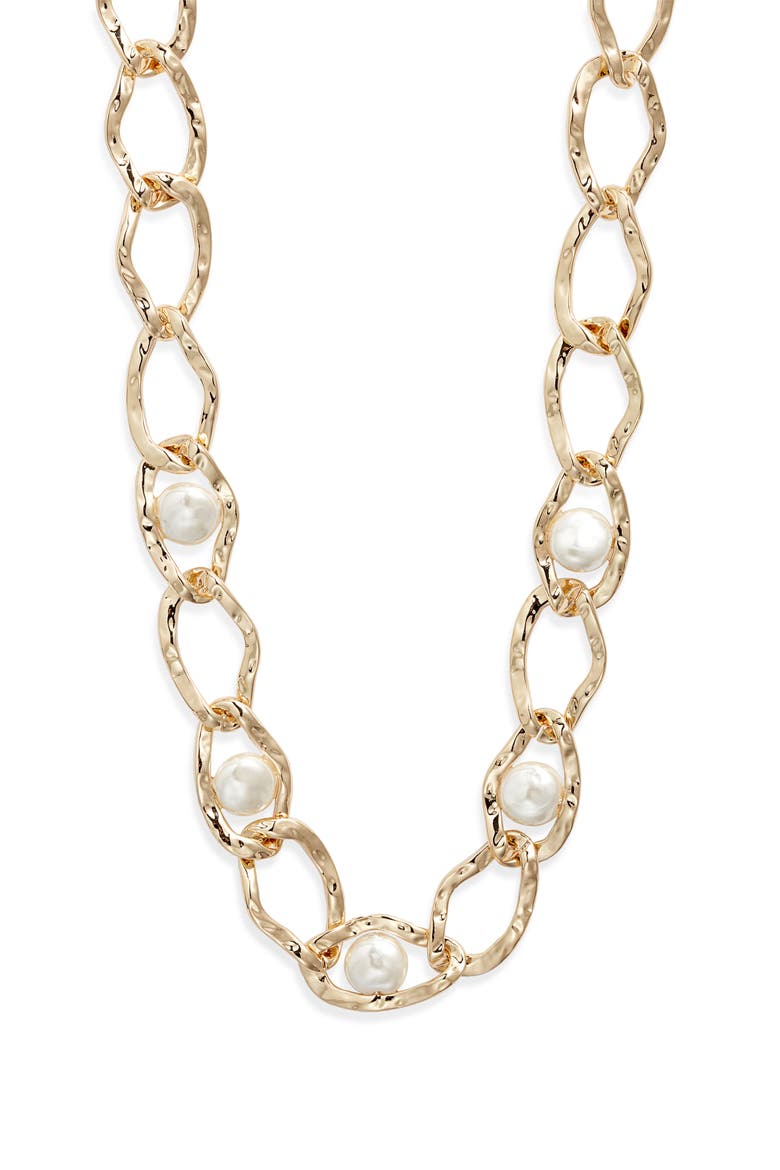 Embedded Faux Pearl Chain Necklace, Main, color, WHITE- GOLD