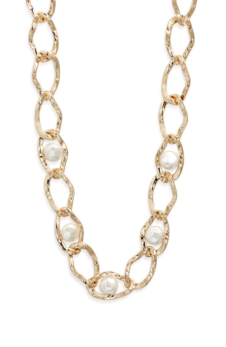 Nordstrom Embedded Faux Pearl Chain Necklace, Main, color,