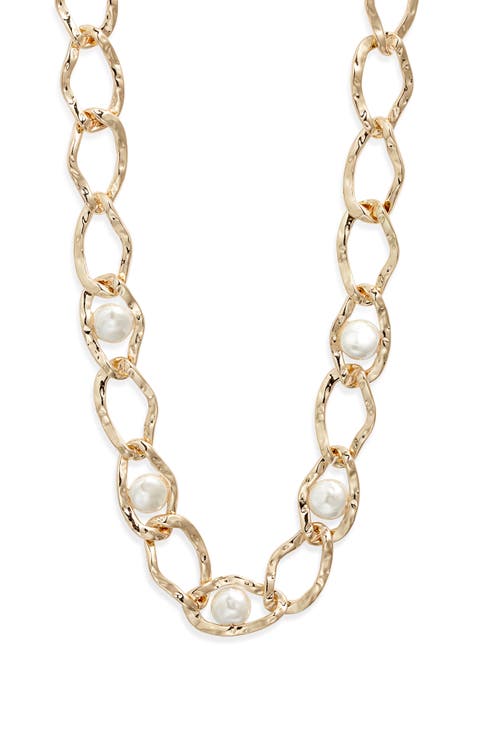 Embedded Faux Pearl Chain Necklace