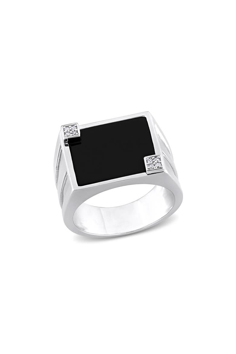 Onyx & Diamond Square Ring - 0.04ct., Main, color, BLACK