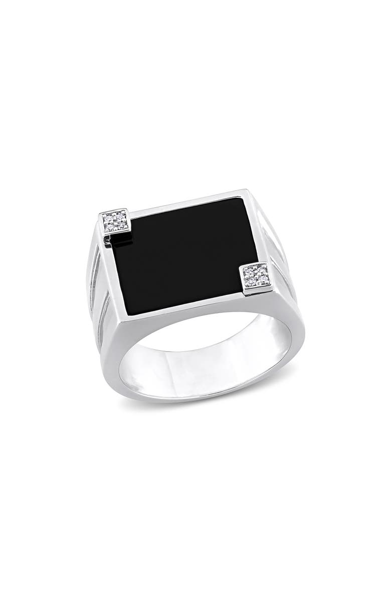 DELMAR Onyx & Diamond Square Ring - 0.04ct., Main, color, Black