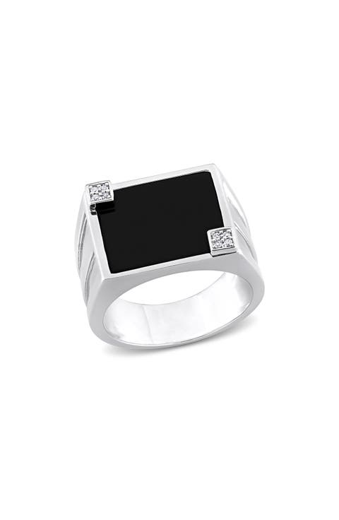 Onyx & Diamond Square Ring - 0.04ct.