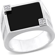 DELMAR Onyx & Diamond Square Ring - 0.04ct.