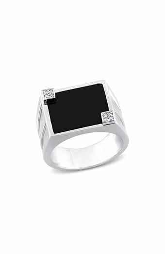 DELMAR Onyx & Diamond Square Ring - 0.04ct.