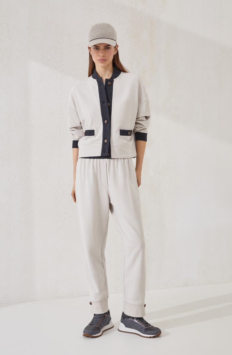 Brunello Cucinelli Smooth French terry cardigan-style top, Alternate, color, Cool Beige