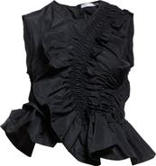 Cecilie Bahnsen Geo Smocked Faille Peplum Top