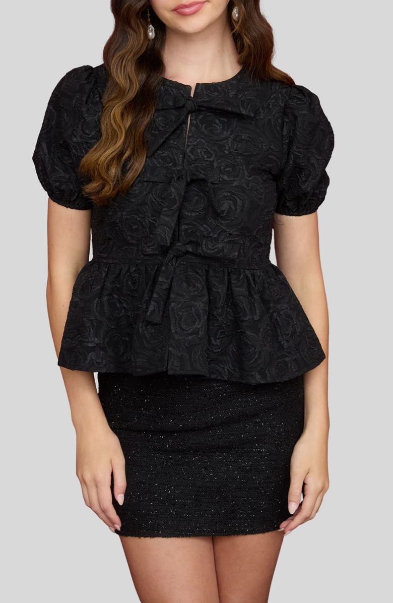 Blu Pepper Rose Jacquard Peplum Top, Main, color, Black