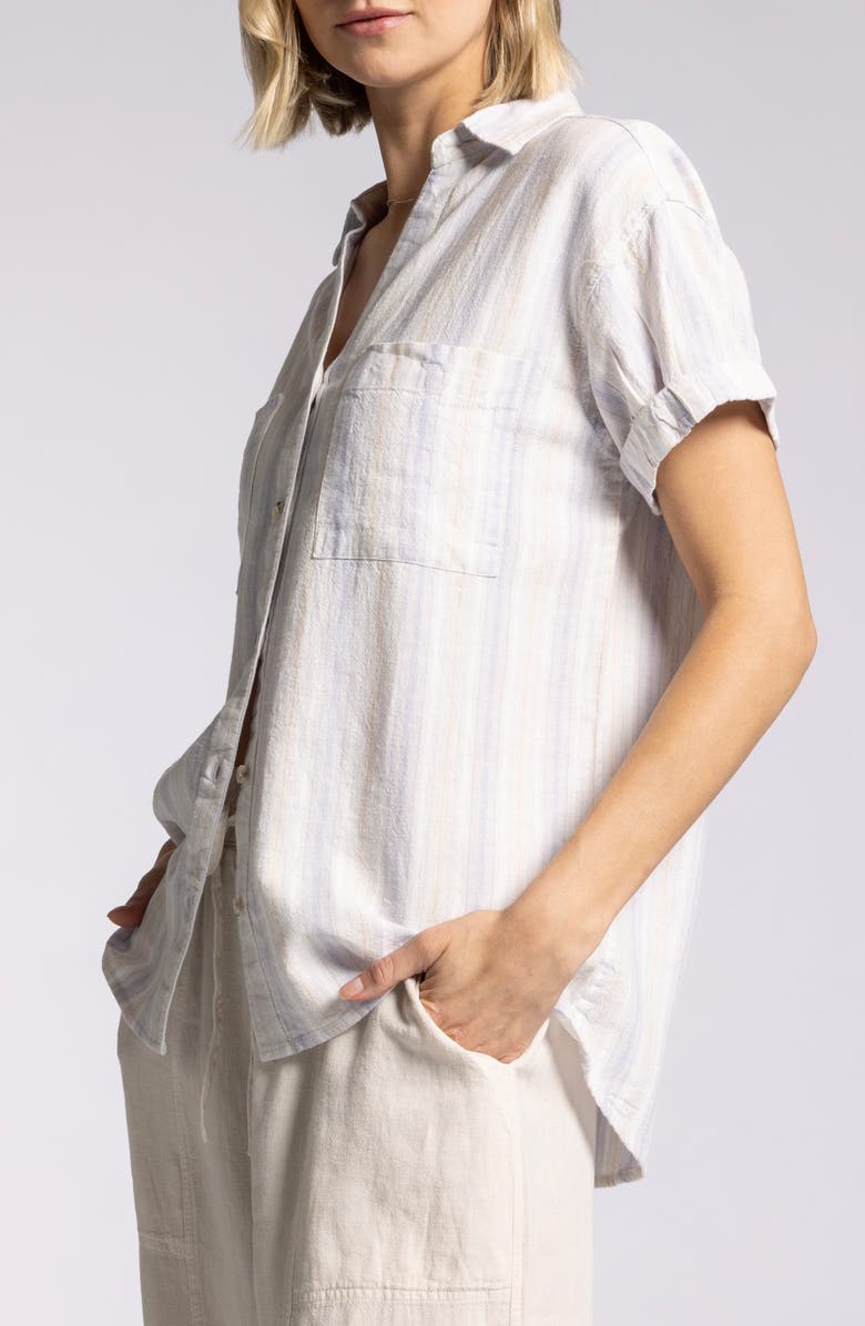 Thread & Supply Sydney Stripe Short Sleeves Linen Blend Button-Up Shirt, Alternate, color, Lavender Tan Stripe