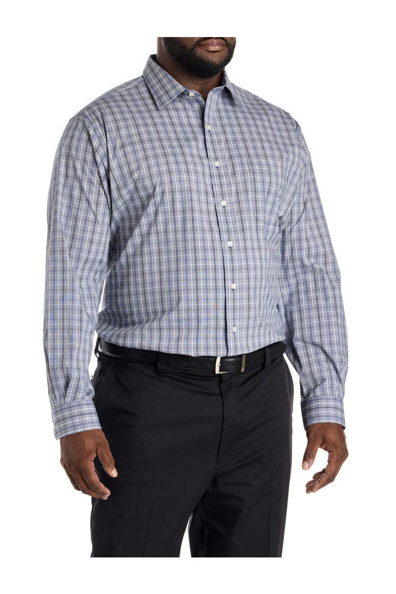 Big & Tall Medium Plaid Performance Dress Shirt, Alternate, color, BLUE