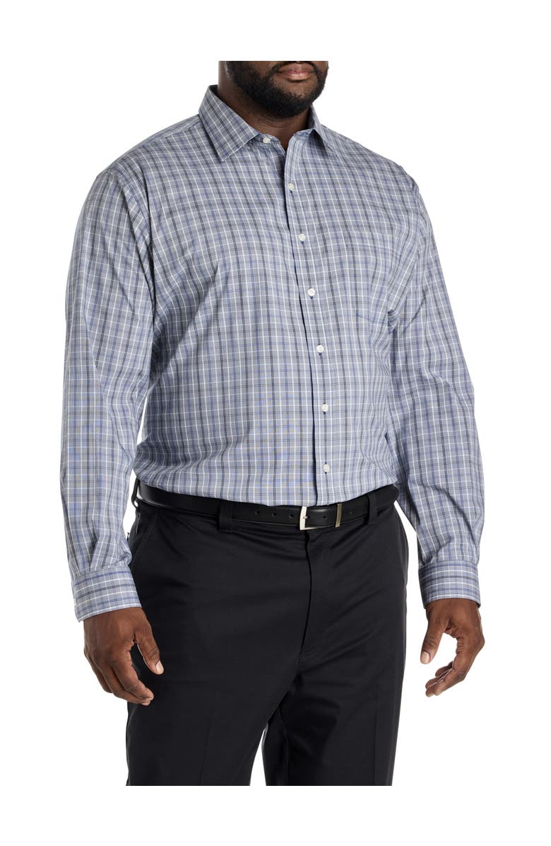 Oak Hill by DXL Big & Tall Medium Plaid Performance Dress Shirt, Alternate, color, Blue