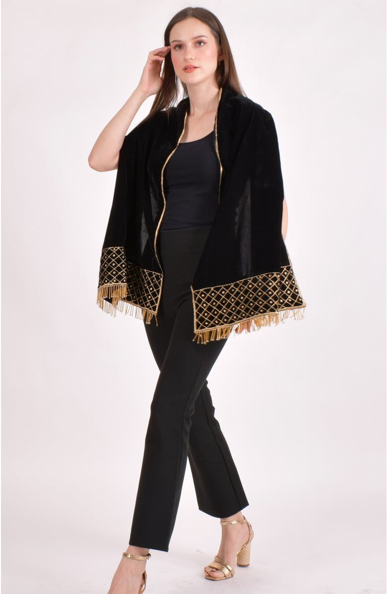 RAAS Hand Embroidered Velvet Scarf, Alternate, color, Black