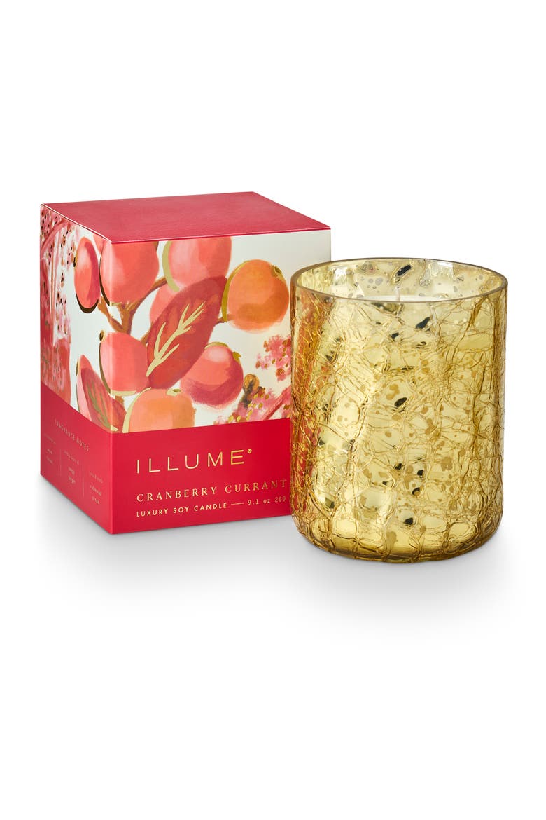 Beautifully Done Seasonal Cranberry Currant Small Boxed Crackle Glass Candle, Main, color, Gold