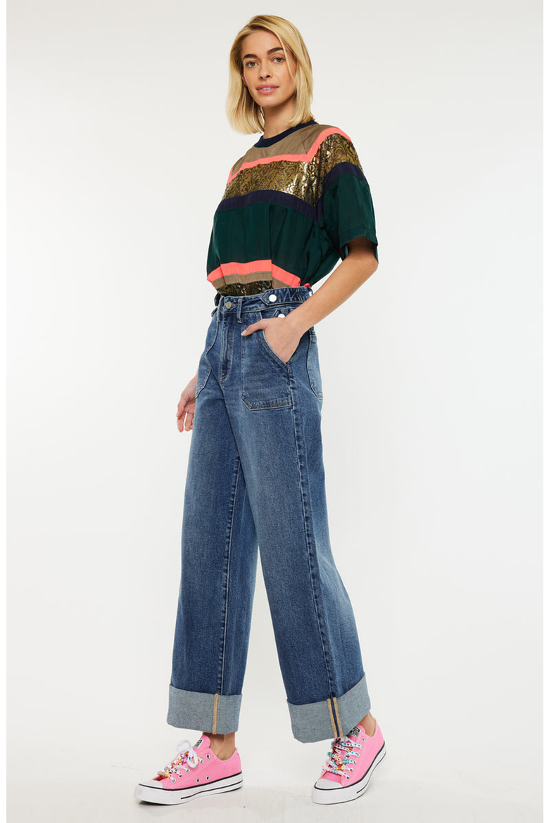 Haylee Ultra High Rise Wide Leg 90s Trousers Jeans, Alternate, color, Dark Wash