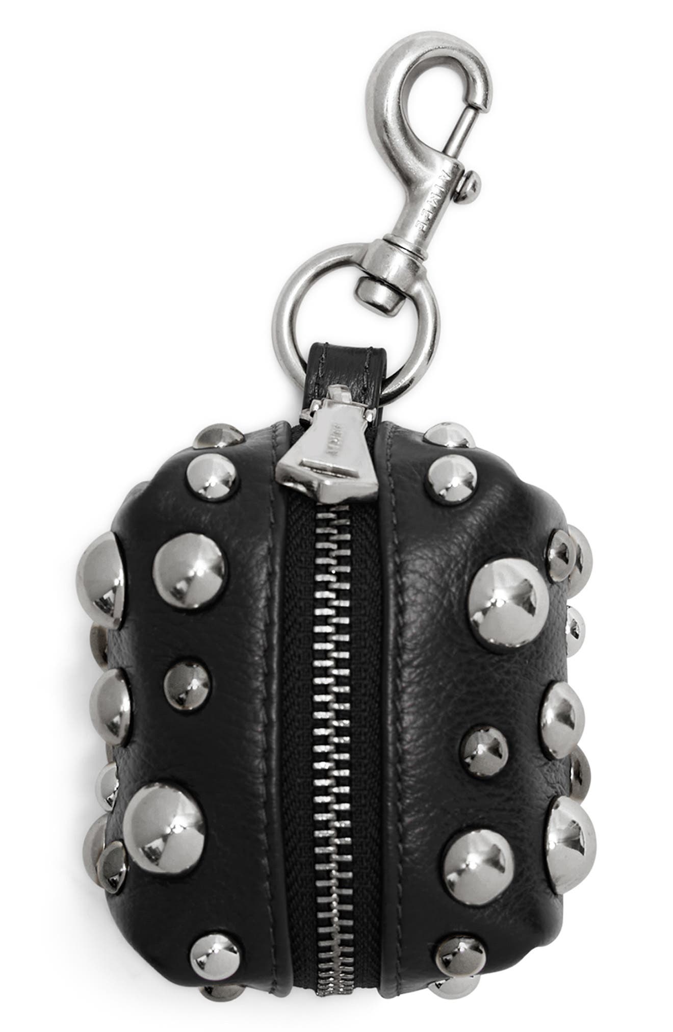 Cosmic Studded Leather Pouch Bag Charm, Main, color, BLACK COSMIC STUDS