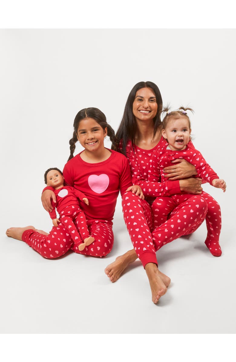 Leveret Footed Cotton Matching Family Pajamas, Whimsy & Fantasy Prints, Alternate, color, Pink Hearts