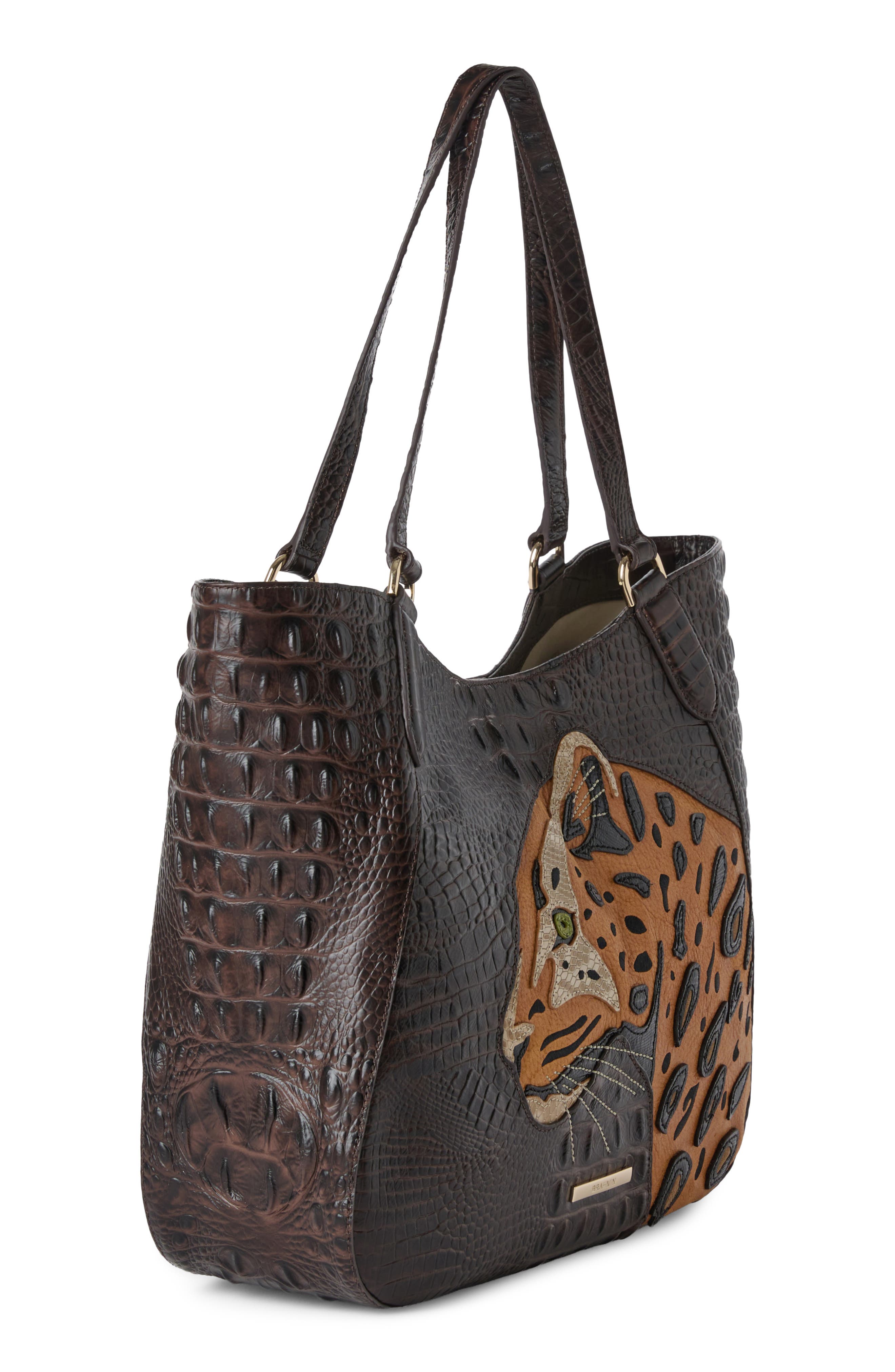 Aliza Croc Embossed Leather Tote, Alternate, color, CHOCOLATE