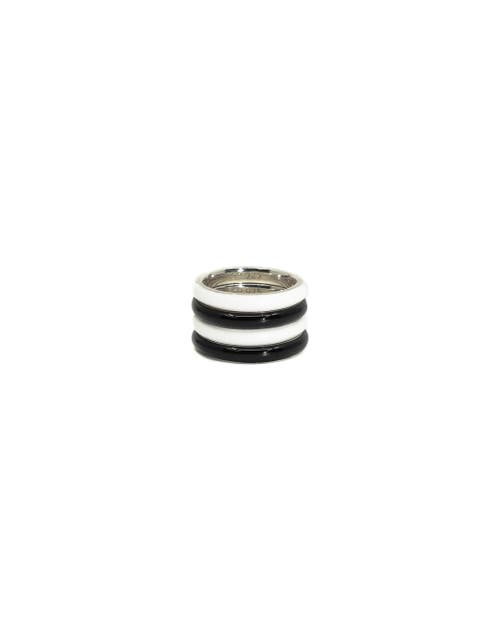 FRY POWERS The Optic Set of Four Thin Enamel Rings in Black White 