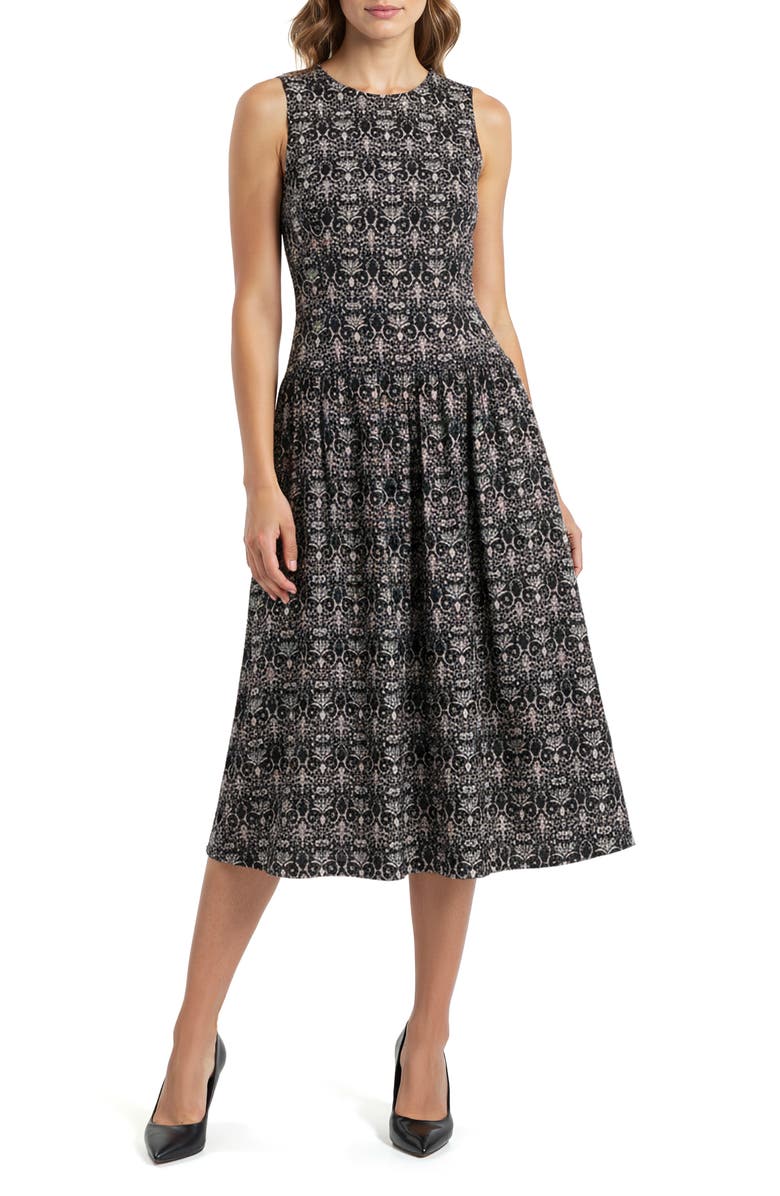 Mila Mae Paisley Cotton Fit & Flare Midi Dress, Main, color, Black Floral