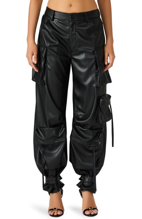Steve Madden Duo Faux Leather Wide Leg Cargo Pants In Black